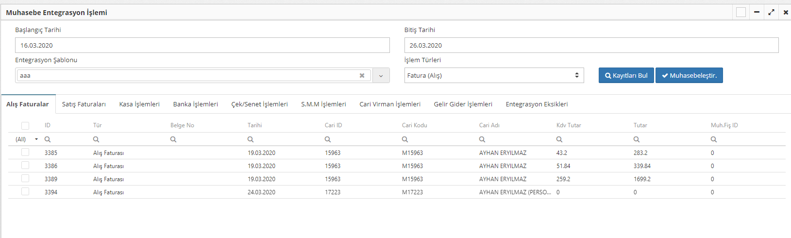 muhasebe entegrasyon